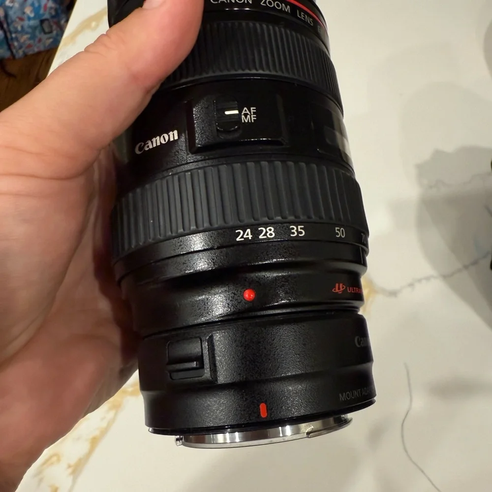 Canon Black and Red Camera Lens